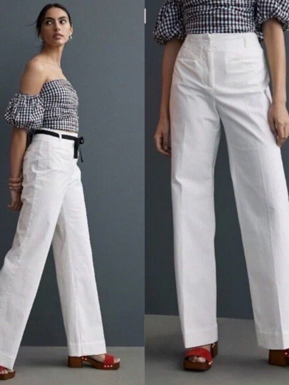 ANTHROPOLOGIE MAEVE STRAIGHT LEG STRECH PANTS IVORY WHITE SIZE 6